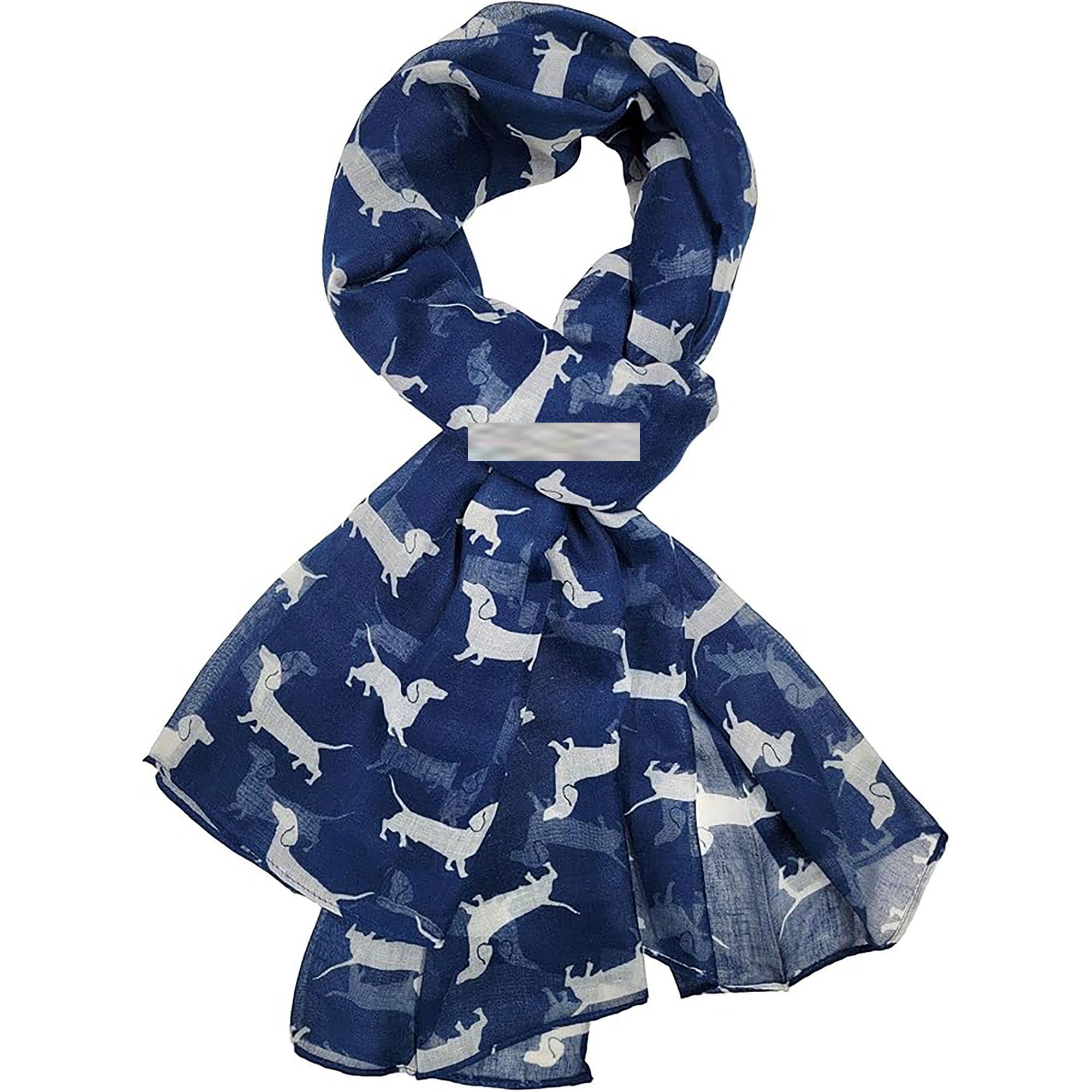 GFM® Women's Dachshund Dog Sausage dog Print Scarf - DG-01-Navy Blue -(PSCF-FLD-DG-01-GHNL)