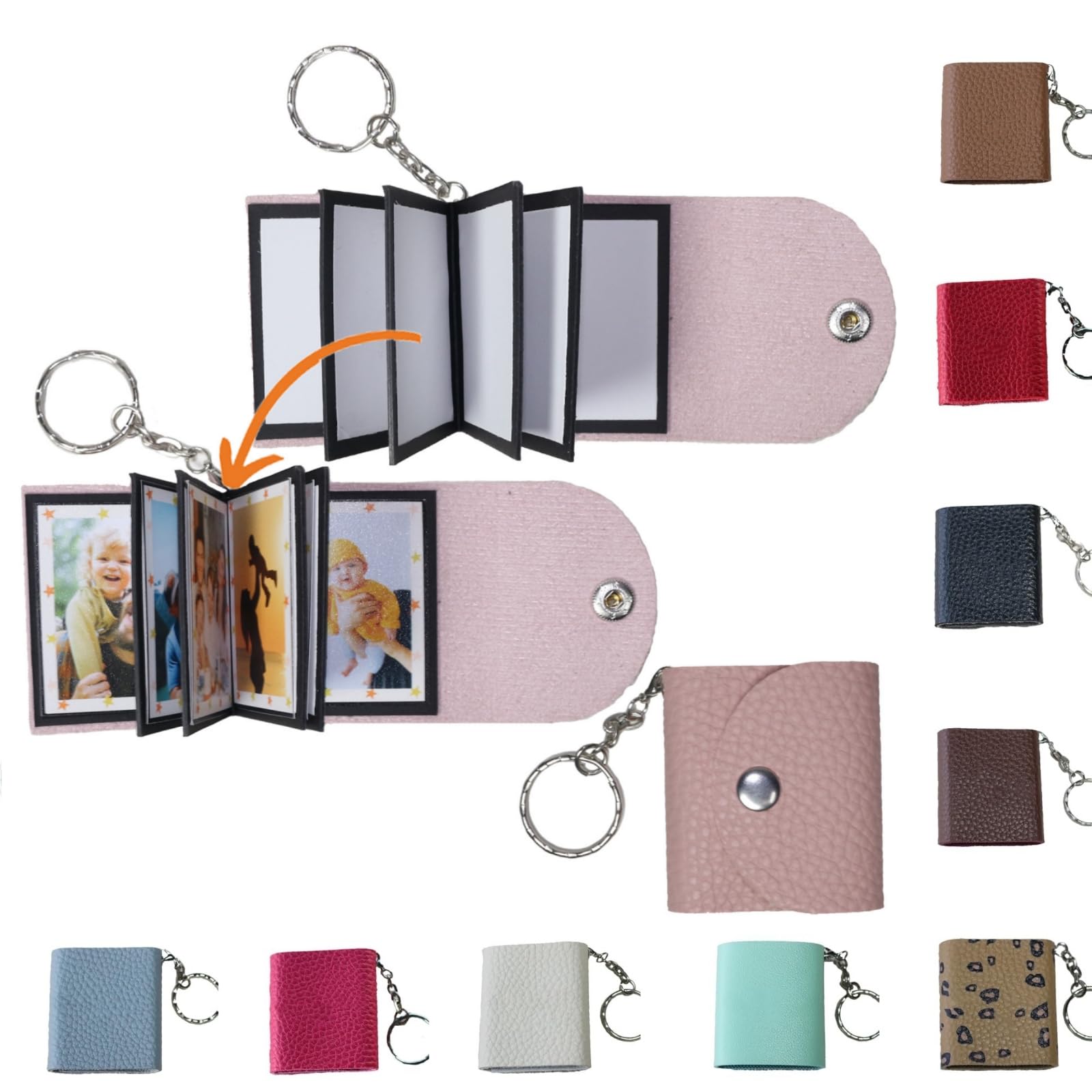 Mini Photo Keychain, DIY Small Custom Leather Memory Photo, Picture Keychains Personalized Album, Mini Cute Key Ring Keychain with Picture Book for Family, Boyfriend, Couples, Dog, Friends_MPKP