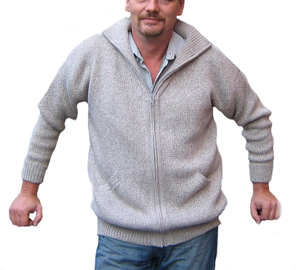 Alpacaandmore Mens Thick Alpaca Wool Cardigan, Grey Sweater Amazon.co