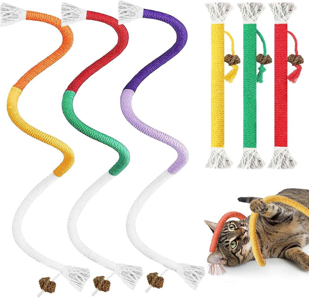 Nepfaivy Cat Toys Chew Ropes 6 PCS Catnip Dental Sticks Indoor Cats