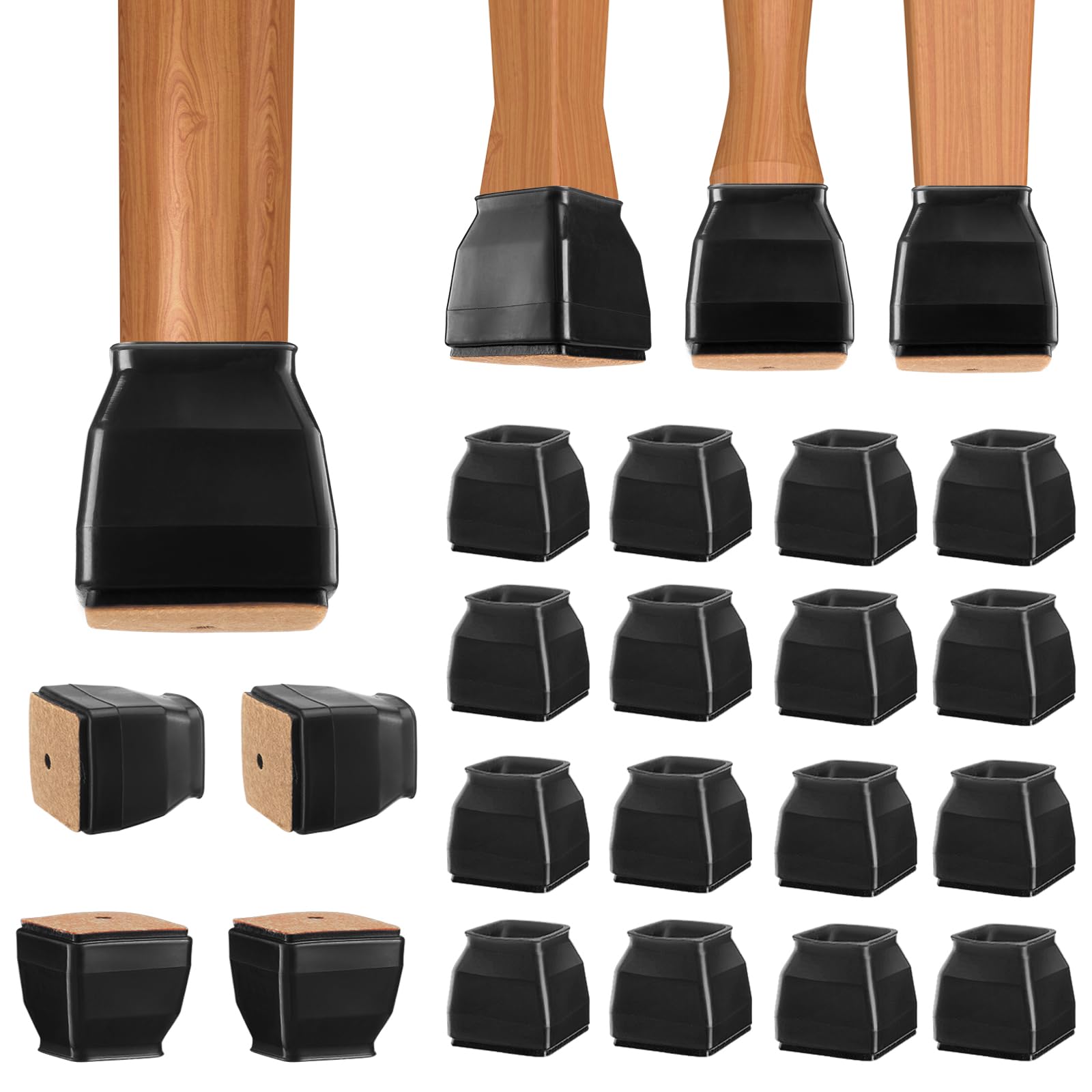Photo 1 of BALEINE 16 Pack Silicone Chair Leg Floor Protectors, Stool Leg Protectors Cap, Non-Slip Chair Leg Caps for Hardwood Floors (Black & Large (Square), 16 Pack)
