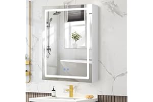 VOWNER Anti-Fog Medicine Cabinet with Lights, Bathroom Medicine Cabinet with Mirror & Storage, Dimmable, Adjustable Shelves, Memory 3-Color Mode, Wall Mounted(Engineered Wood, 24"×32")