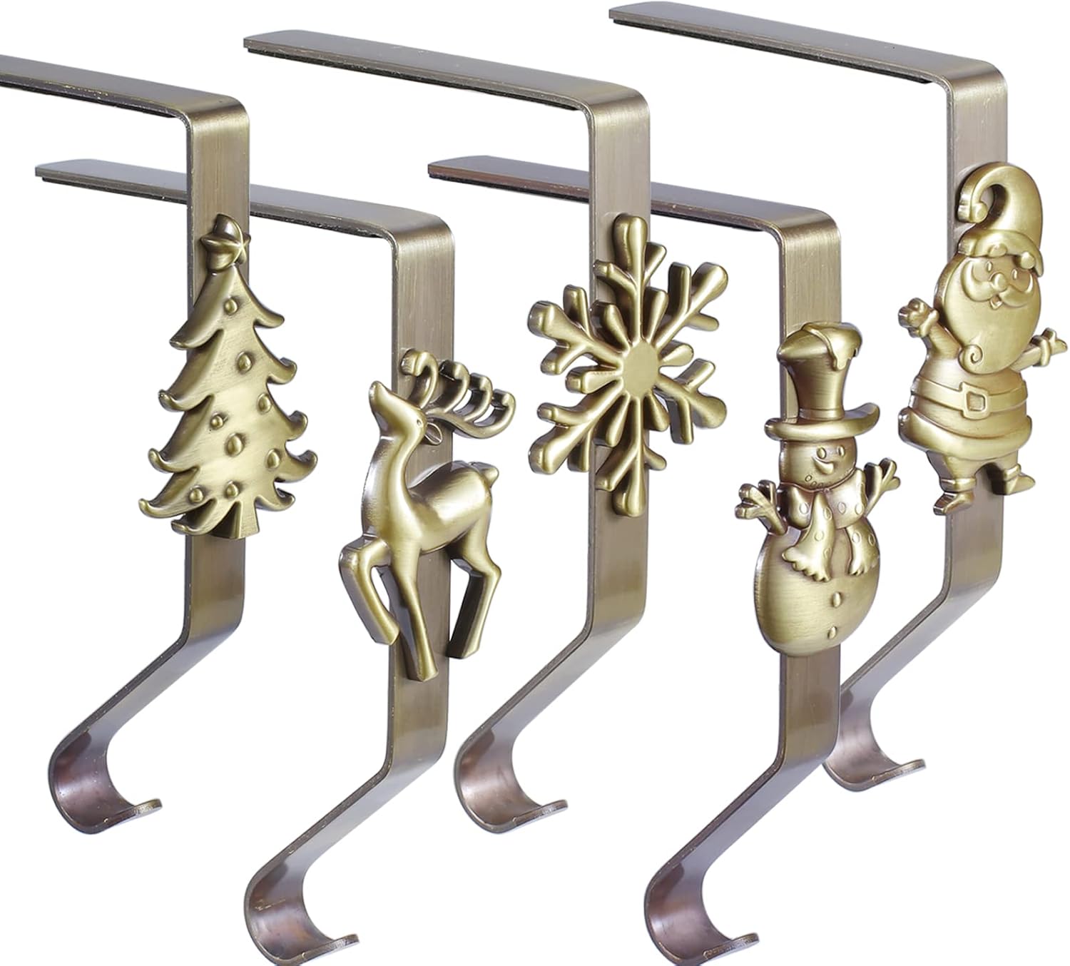 Ornament Hooks - Christmas Stocking Holders for Mantle Set of 5- Stocking Hangers for Fireplace Christmas Stocking Hangers for Mantel Stocking Hooks for Fireplace Stocking Holders for Decoration (5, Bronze Set)