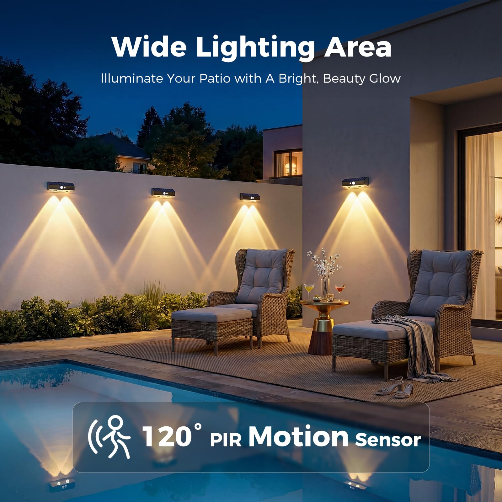 kolpop Solarlampen für Außen Garten, Solar Wandleuchte Aussen mit Bewegungsmelder, 3 Leuchtmodi, IP65 Wasserdicht Warmweiß Solarleuchten für Außen Wand Zäune Balkon Terrassen Veranda, 4 Stück 4
