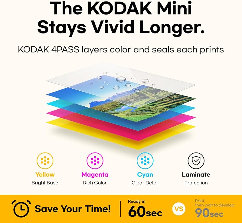Kodak mini 2 retro christmas gifts 4pass, impressora fotográfica + 68 fotos, fotos instantâneas tamanho 54x86mm, conexão bluetooth sem fio - branco
