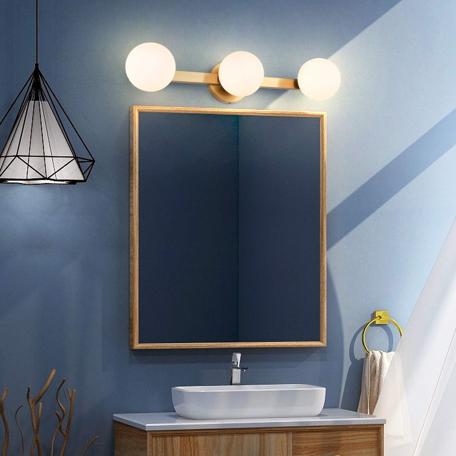 Joosenhouse Glass 3 Light Bathroom Vanity Light Bulbs Modern Gold Wall Sconces Bath Light In Home Up Or Down Bath Light Fixtures 2362 Inches Long Lighting Ceiling Fans Tools Home