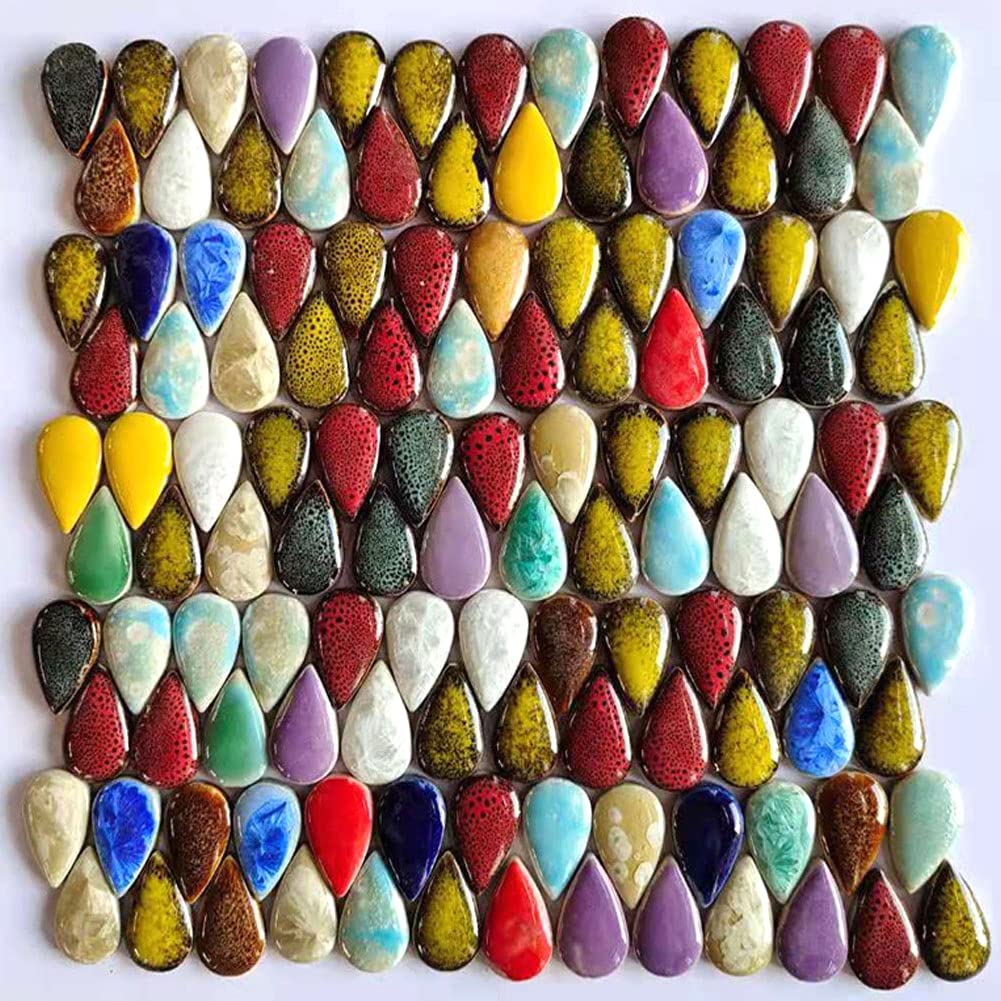 Photo 1 of 1 Pound Ceramics Mosaic Tiles Random Color Big Raindrops Shape Mosaic Ceramics Pieces for DIY Crafts Home Decoration(19x38mm)