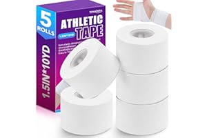 5 Rolls Athletic Tape White No Sticky Sports Tape for Wrist Ankle Protection 1.5" x 10 Yards Hockey Tape with Zig-Zag Edge fo
