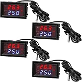 Weewooday 12V Temperature Controller Thermostat Dual LED Display,4 Pcs | Programmable -50 to 110C, Heating Cooling Modes Switch, NTC Waterproof Probe, Fahrenheit Celsius , Dual Color LED Monitor