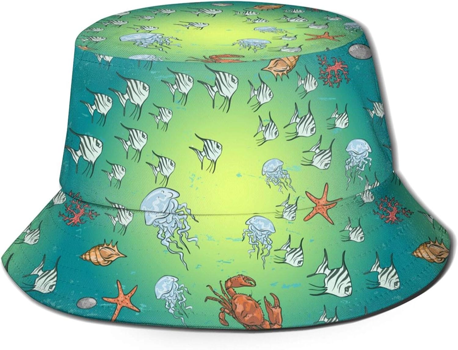 Tropical Fish Sea Hawaii Green Unisex Print Bucket Hat Fisherman Hats Fishing Hat Summer