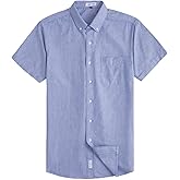 MUSE FATH Men's Casual Oxford Short Sleeve Regular Fit Chest Pocket Dress Shirt