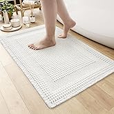 AMOAMI Waffle Bath-Mat, Absorbent Bath Mats for Bathroom Non Slip, Machine Washable Bathroom Rugs with Tassels Ultra Soft Boho Bath Rugs for Floor 17"x24" White