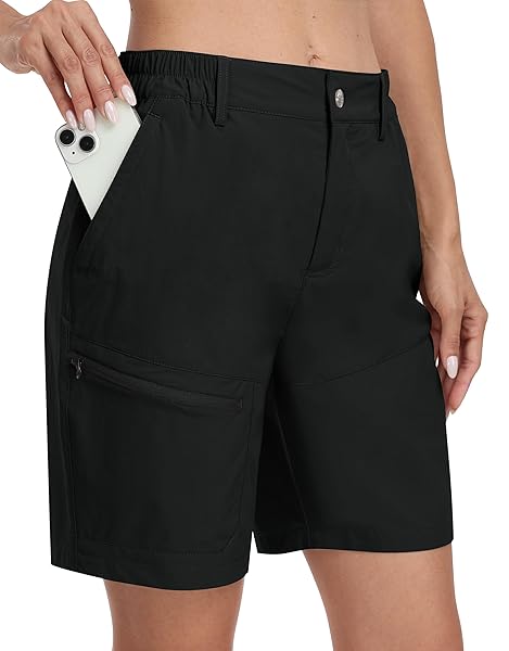 MOFIZ WOMENS SHORTS WITH POCKETS LOOSE FIT CASUAL CARGO SHORTS LIGHTWEIGHT LADIES HIKING SHORTS BLACK XL