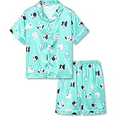 Beezizac Little & Big Girls Satin Silky Button Pajama Summer Short Sleeves Set Trendy Outfit Kid Size 6-16