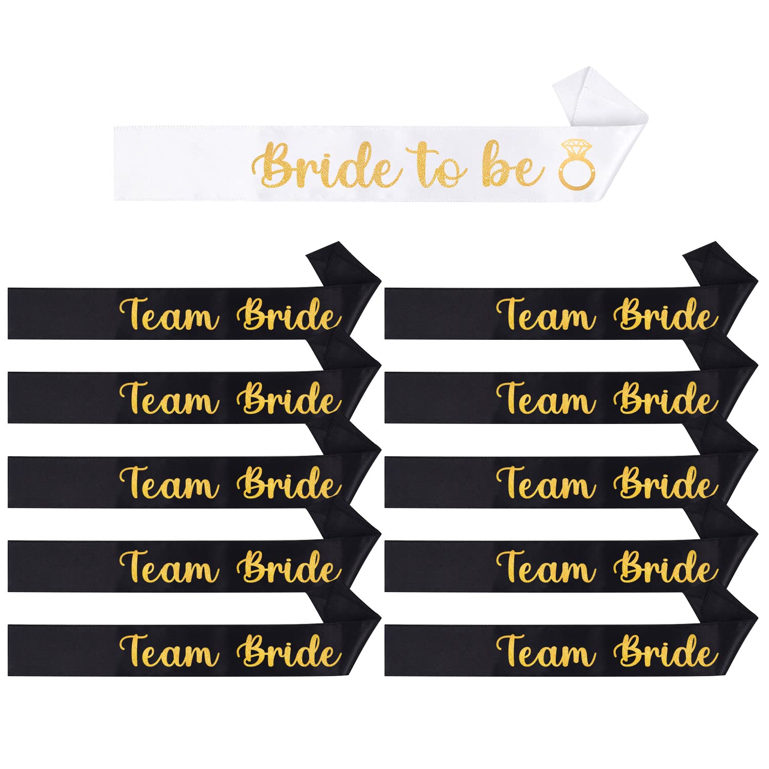 Yueshop 11PCS Hen Party Sashes, Team Bride Strap Bachelor Party Eco-Friendly & Durable Bachelorette Party Sashes Great for Wedding, Bridal, Bachelorette Party (White+Black)