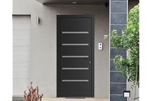 VDOMDOORS Front Exterior Prehung Metal-Plastic Door | Manux 8415 Matte Black | Residential Doors Entrance Patio Garage W36 x H80 Left-Inswing