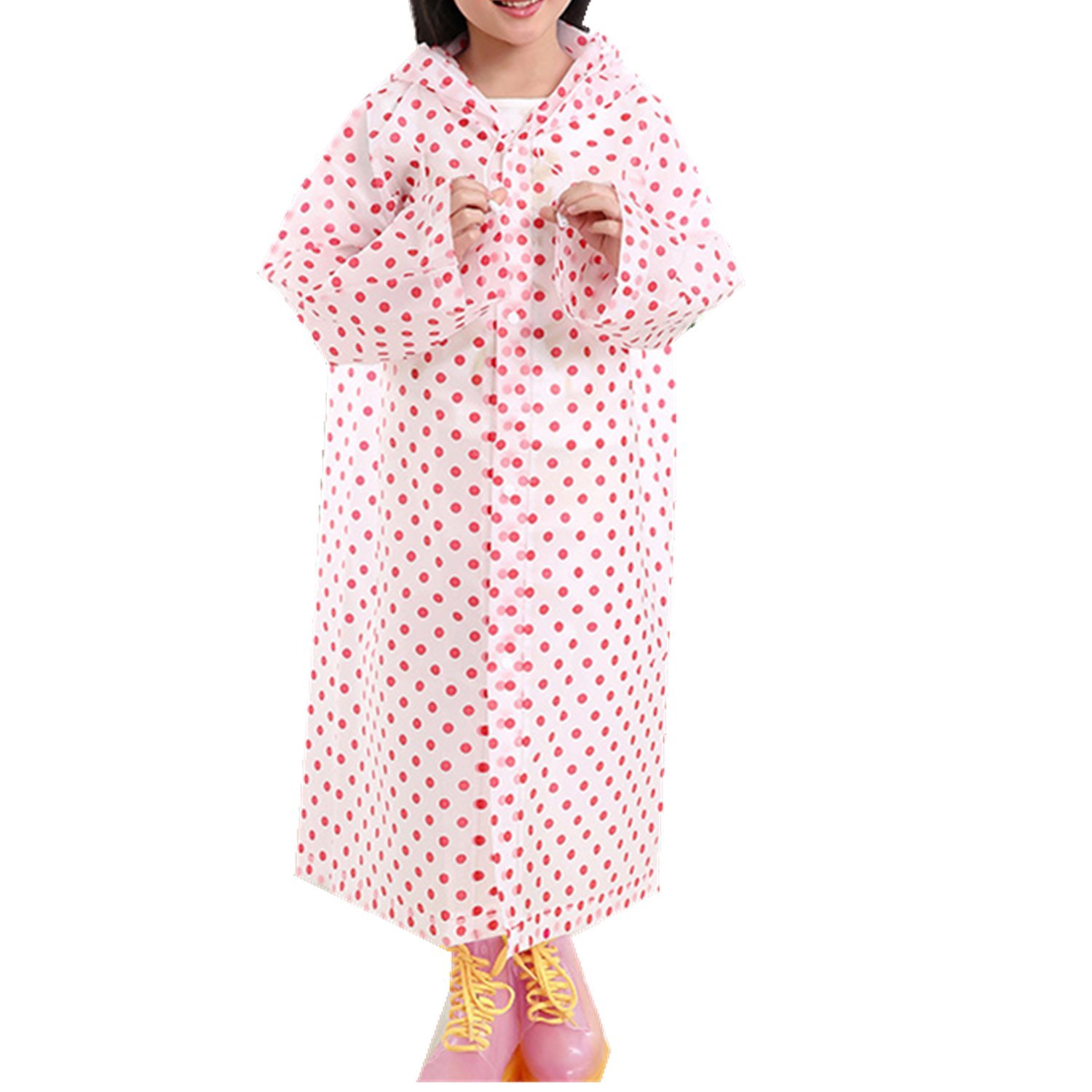 Taiduosheng Age 6-12 Kids Dots Style Hooded Rain Poncho Raincoat Cover Long Rainwear Pink(Size: One size 83cm(32.50''))
