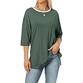 Skoinvb Womens Oversized Fall Tops Half Sleeve Drop Shoulder Crew Neck Summer Tee Shirt Loose Fit Basic Shirts
