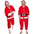 Funziez! Slim Christmas Adult Onesie - Fun Holiday Costume - Santa Clause and Reindeer One Piece for Adults, Women and Men
