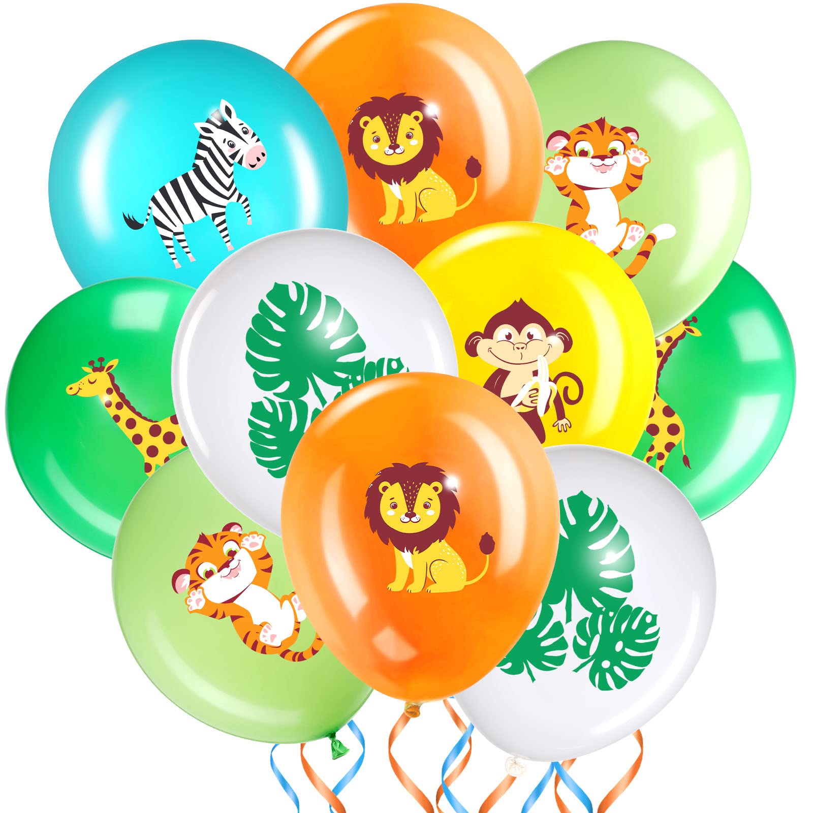 Zomiboo 36 Pcs Jungle Safari Party Balloons Decoration Animal Palm Leaves Print Balloon Wild Animals Theme Decoration for Balloon Arch Garland Party Supplies, 12 Inches