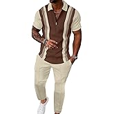 UOUA Mens Sweat Suits Set Tracksuit 2 Piece Outfits Short Sleeve Casual Sweatshirt & Loose Jogging Pants