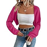 Women's Cardigan Shrugs Long Sleeve Knit Cropped Bolero Shrug Open Front Casual Cardigans for Dresses