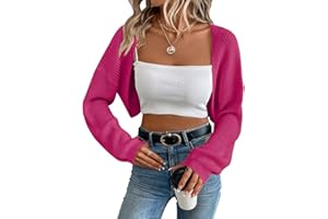 ANEGAROE Women's Cardigan Shrugs Long Sleeve Knit Cropped Bolero Shrug Open Front Casual Cardigans for Dresses