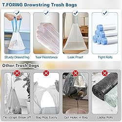 T.FORING 10-13 Gallon Trash Bags Drawstring 1.2 Mil