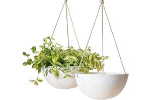 LA Jolie Muse Hanging Planters for Indoor Plants - Flower Pots Outdoor 10 inch Garden Planters and Pots,Speckled White Set of 2