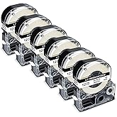 Pristar Compatible for Epson Label Maker Tape LK-4WBN LC-4WBN LC 4WBN SS12KW 12mm 0.47" Black on White Refill Label Tape Work for Epson LabelWorks LW400 LW300 LW500 LW600P LW700 LW-K200PX, 6-Pack