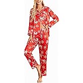 Ekouaer Women's Classic Button Down Long Satin Silk Pajama Set