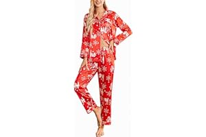 Ekouaer Women's Classic Button Down Long Satin Silk Pajama Set