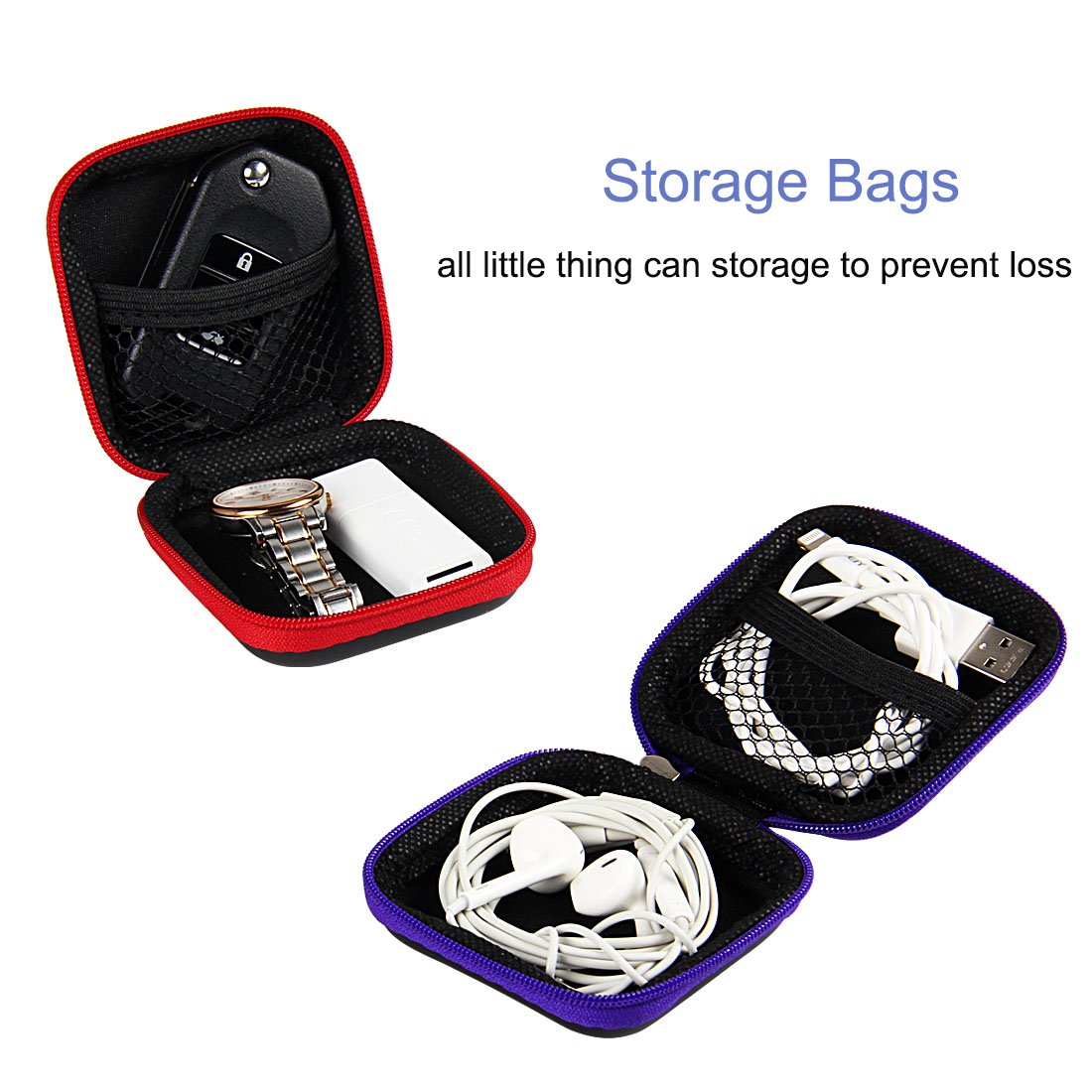 Earbud Carrying Case, ZMLM Mini Storage Pouch with Carabiner for Flash Drive Earphones Headphones USB Cable 4-Pack in 4 Colors