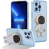 RALEAVO for iPhone 15 Pro Case Cute 6D Astronaut Phone Cover with Stand Luxury Plating Cover Slim Fit Shockproof Bumper Protective Electroplated Case for iPhone 15 Pro 6.1 inch,Blue