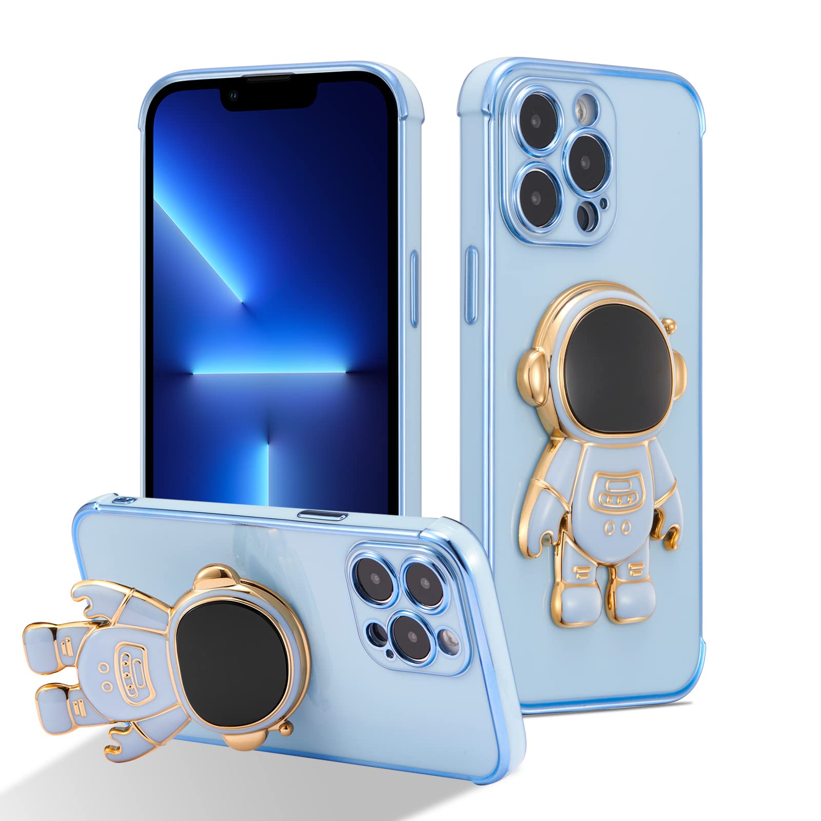 RALEAVO Compatible with iPhone 15 Pro Max (6.7") Case with Cute Astronaut Kickstand Design Shockproof Plating Phone Case for iPhone 15 Pro Max-Blue