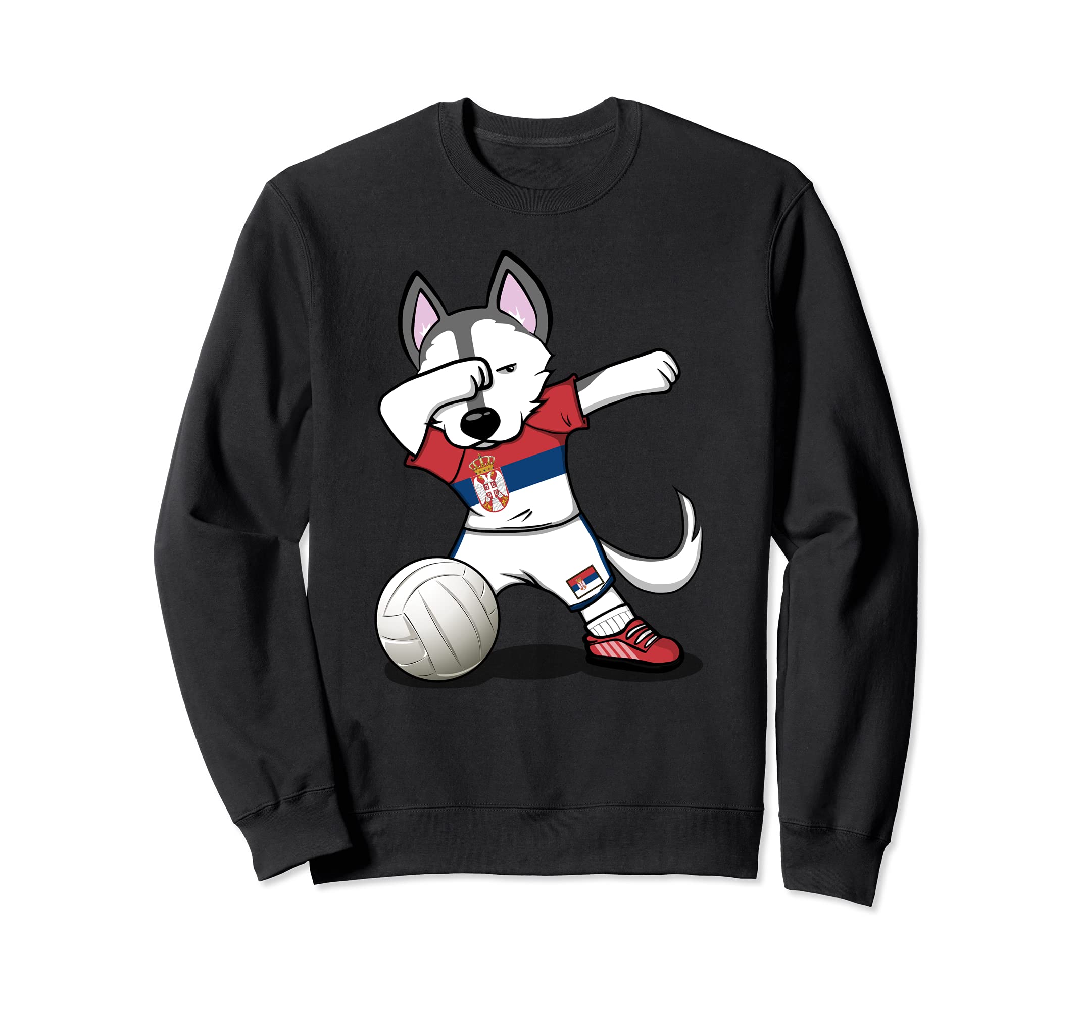 Dabbing Husky Dog Serbia Volleyball Fans Jersey Serbian Flag Sweatshirt