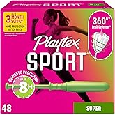 Playtex Sport Tampons Super, with 360 Leak Defense, Fragrance Free, 48 ct