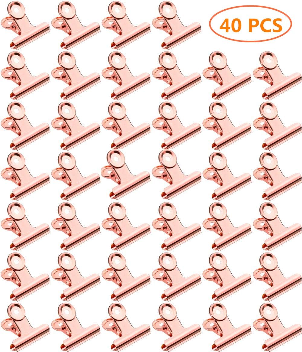 40 Pieces Bulldog Clips Rose Gold Binder Clips Small Paper Letter Clip Metal Hinge Clips File Money Clamps Organizers for Tags Bags, Pictures Photo Wall, Shops, Office Home Kitchen Supplies, 22mm