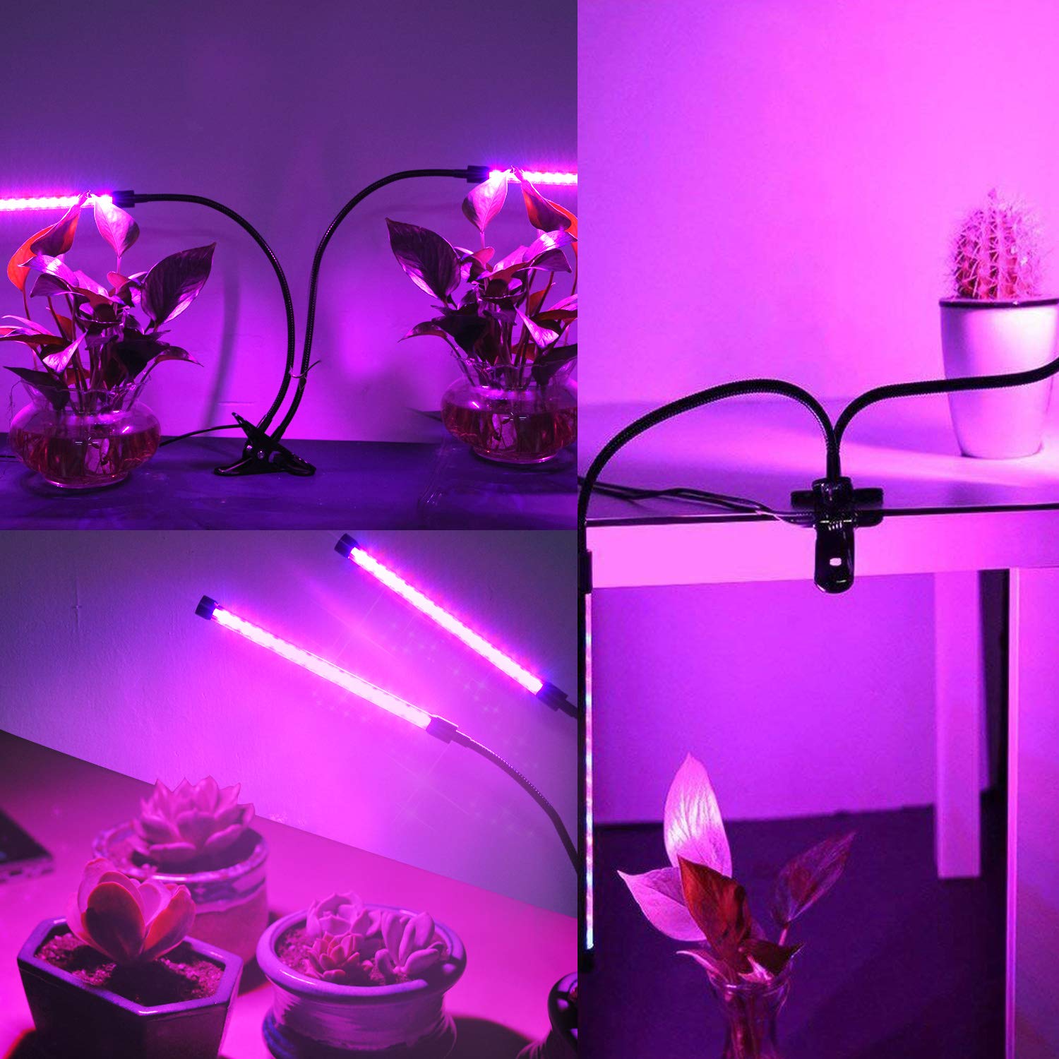 Esonstyle 2018 Upgraded 19W Plant Grow Light Lamps with Auto Turn On/Off Function Dual Head 38 LED 10 Dimmable Levels Grow Lamp Bulbs, 3/9/12H Timer, Spectrum Switching Adjustable (Auto Turn on/Off)