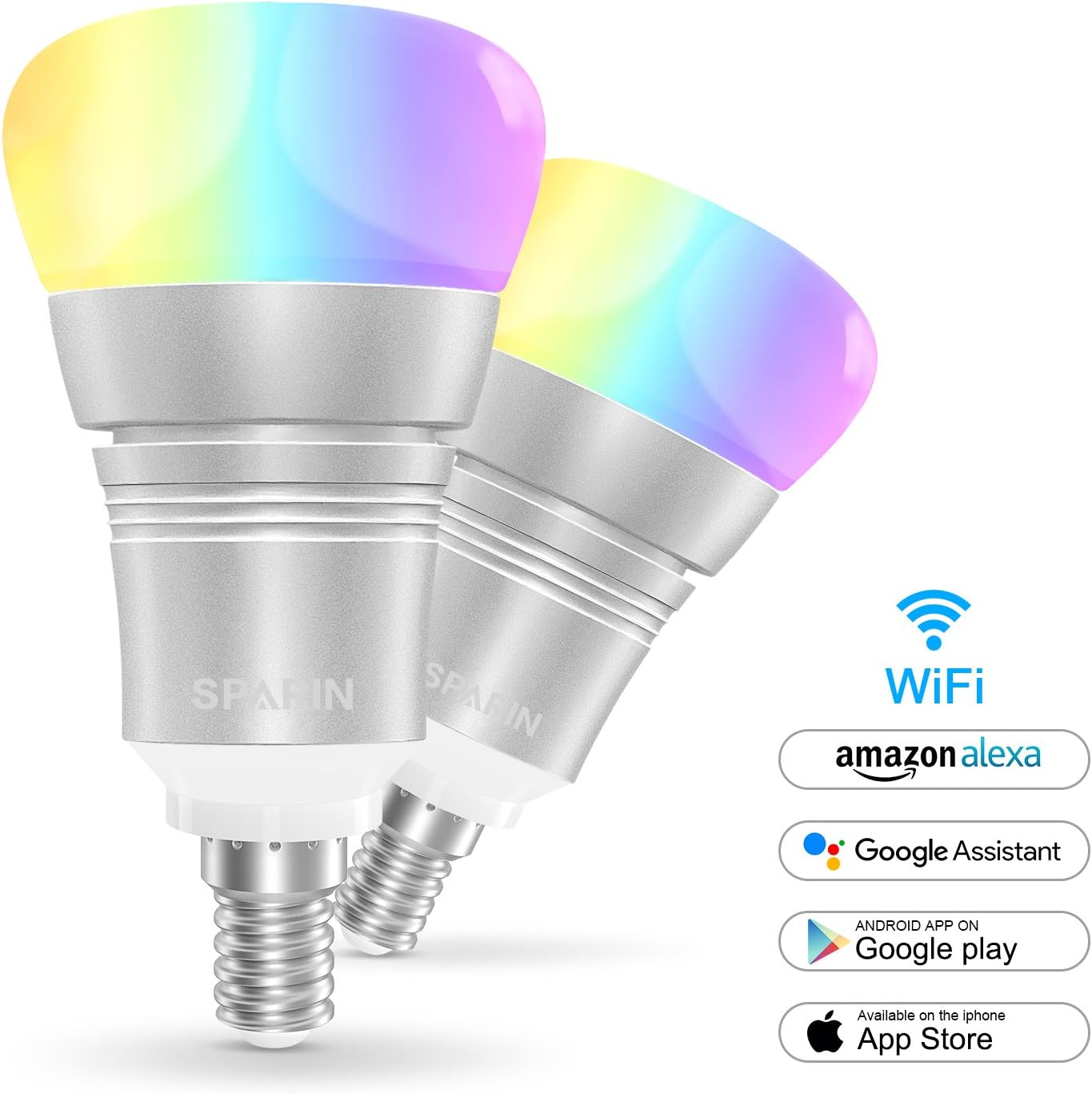 [2 Pack] Smart Bulb E14, SPARIN Color Changing Led Light Bulb [ E14 Small Edison Screw Candle