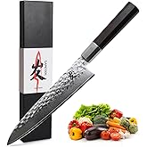 SAMCOOK Japanese Chef Knife - 8 Inch Professional Hammered Finish Damascus Gyuto Knife,VG10 Damascus High Carbon Steel Kitchen Cooking knife,Ergonomic Octagonal Ebony Handle with Gift Box