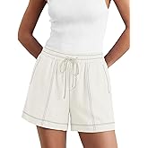 LOMON Women's Casual Linen Shorts Elastic Waisted Drawstring Summer Shorts with Pockets