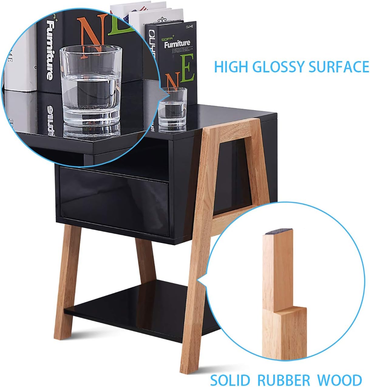 TaoHFE Nightstands Black, Bedside Table with Drawer, Storage Shelves: Kitchen & Dining