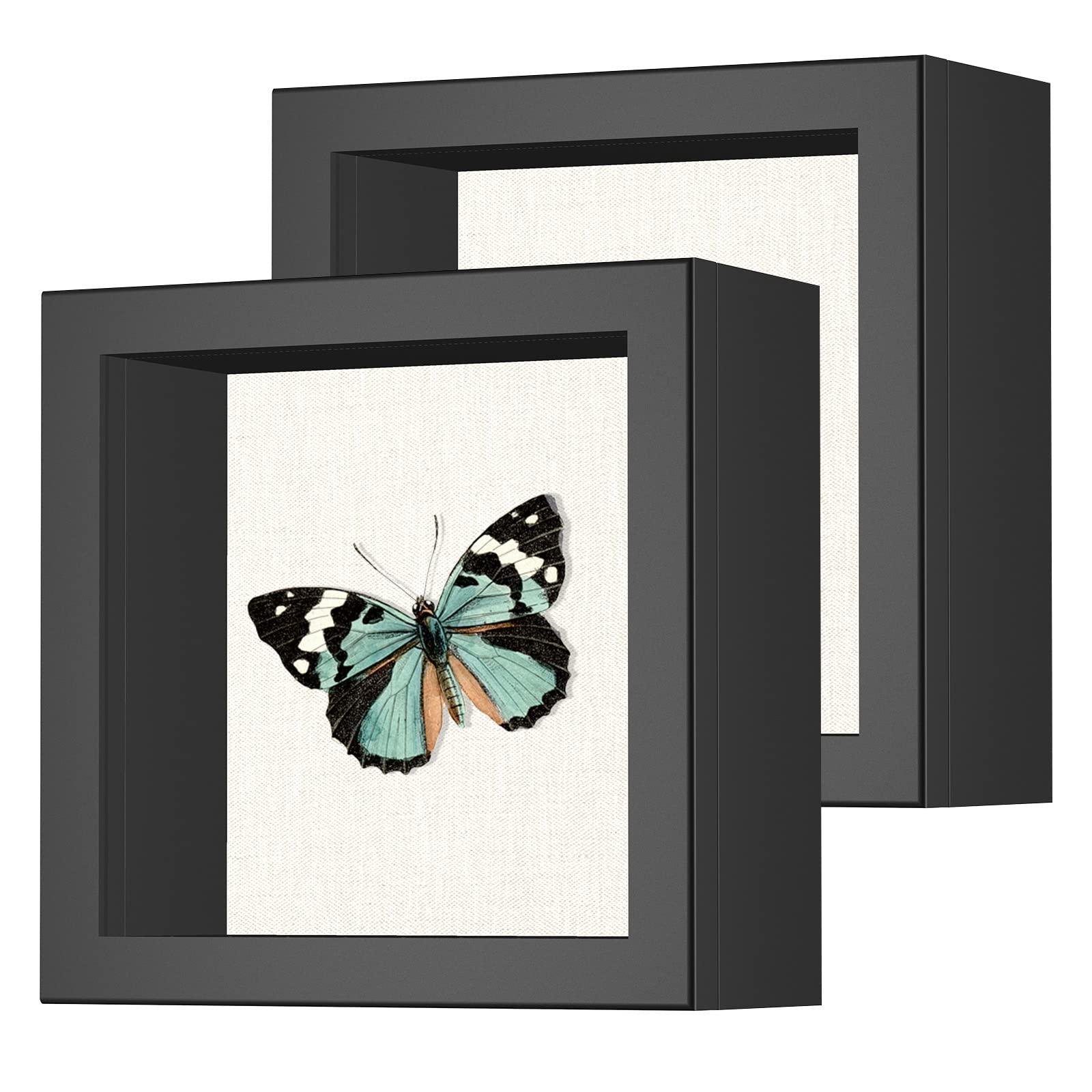 Photo 1 of 2 Packs 5x5 Shadow Box Frame with Linen Back - Sturdy Rustic Memory Display Case of Flower, Pictures, Medals and More, Black