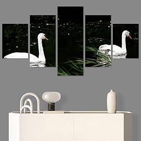 SIGNWIN 5 Panel Canvas Wall Art Swan Lake...