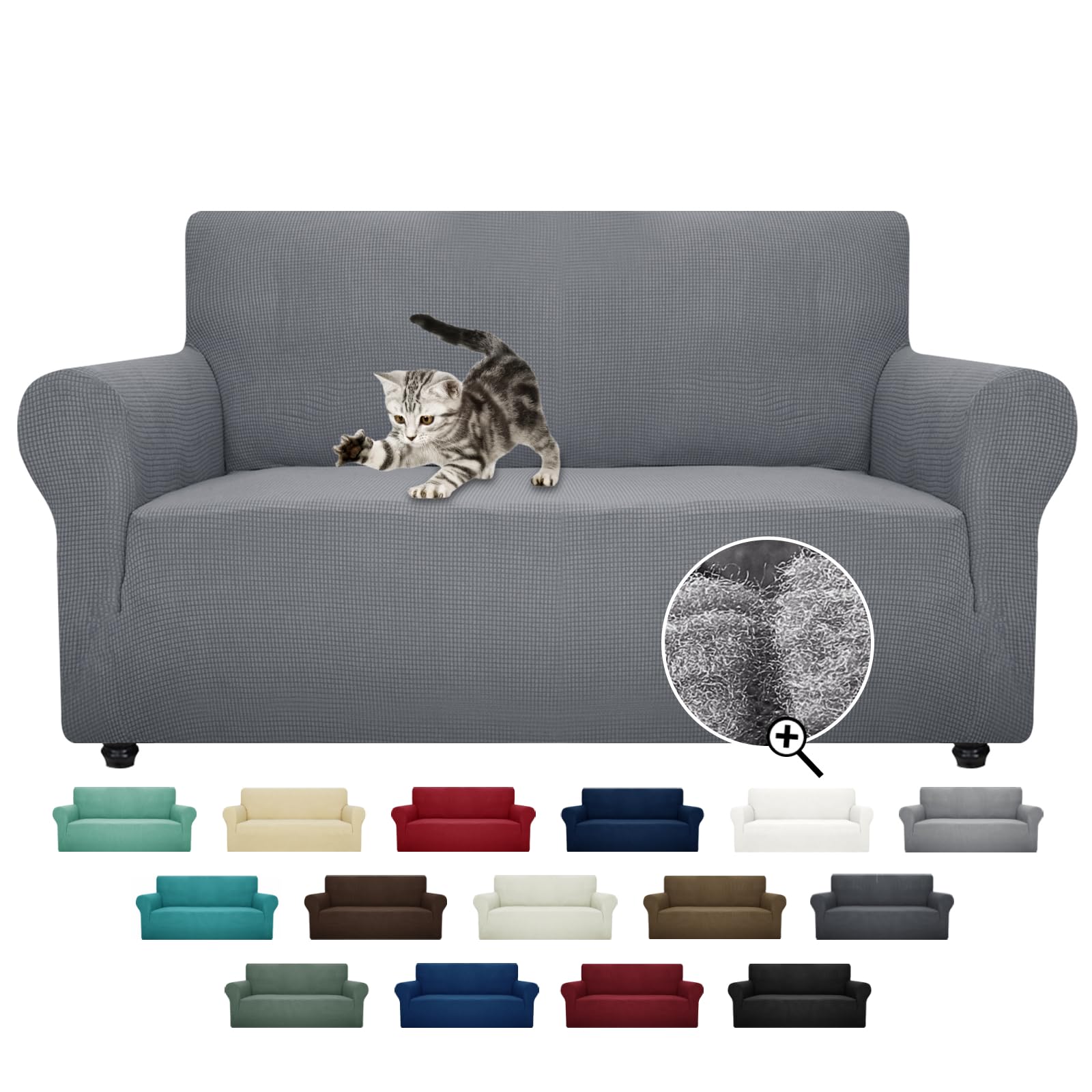 Photo 1 of ZNSAYOTX Super Stretch Couch Cover Love Seat Sofa Covers for Living Room Dogs Pet Friendly Furniture Protector Spandex Loveseat Slipcovers with Anti Slip Foam Sticks (Light Grey, Loveseat)