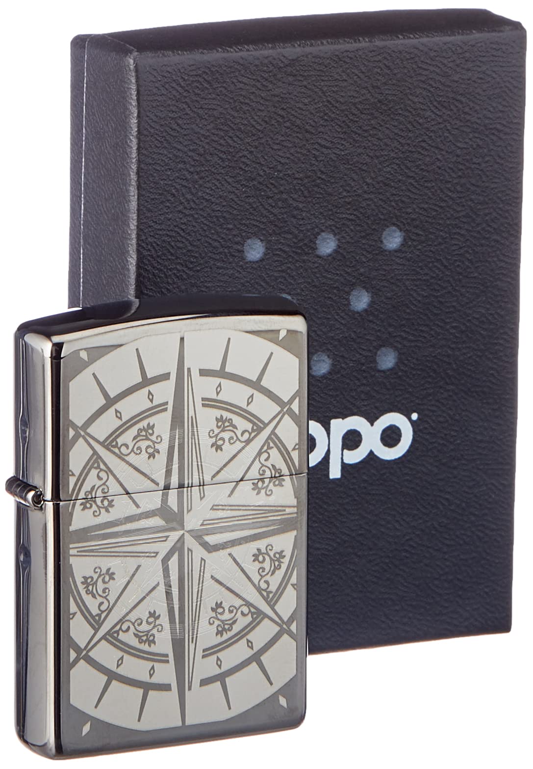 Zippo - Windproof Lighter, Compass, Black Ice, Laser/Auto Engrave, Refillable, Reusable, Windproof Design, Gift Box, Made in the USA