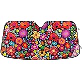 Sunflower Daisy Poppy Flower Floral Windshield Sun Shade,Foldable Car Sun Shade for Front Windshield Sunshades Protector Blocks UV Rays Sun Visor Protect and Cool Your Vehicle Interior