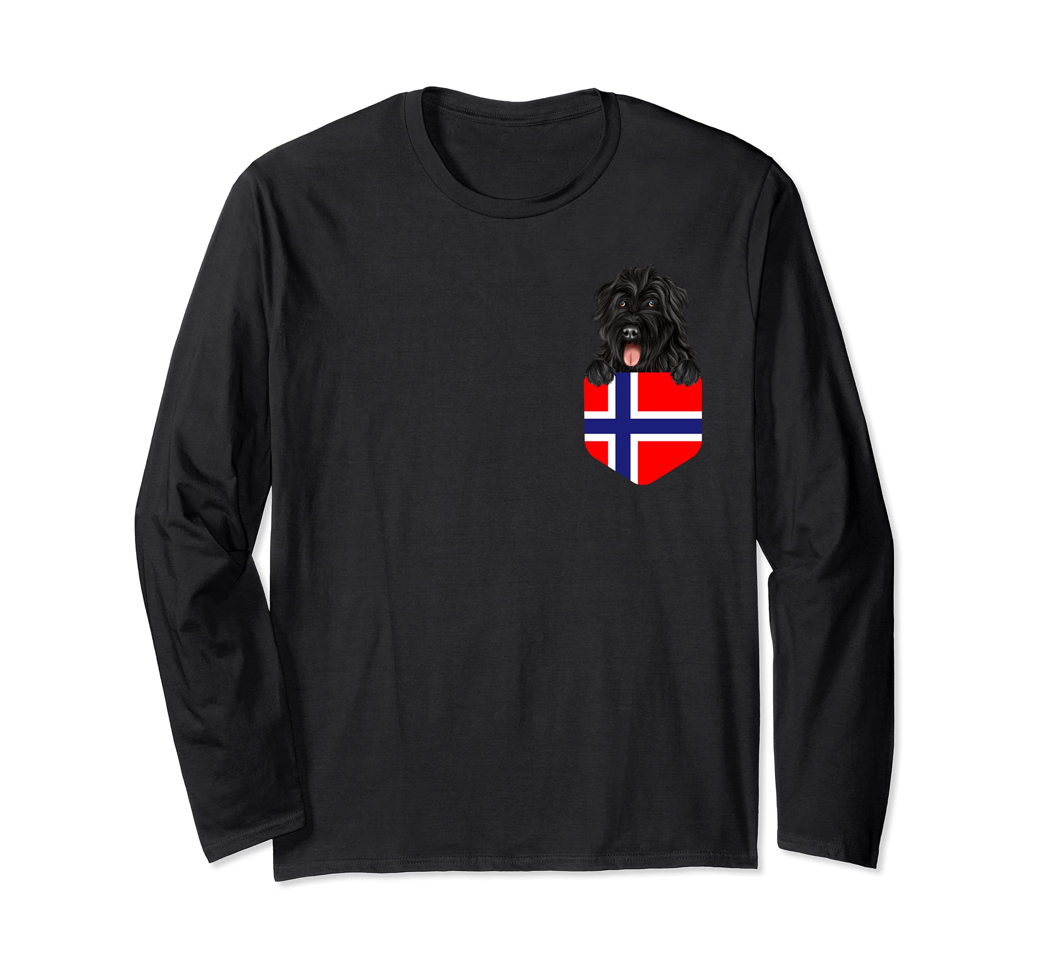 Norway Flag Bouvier des Flandres Dog In Pocket Long Sleeve T-Shirt