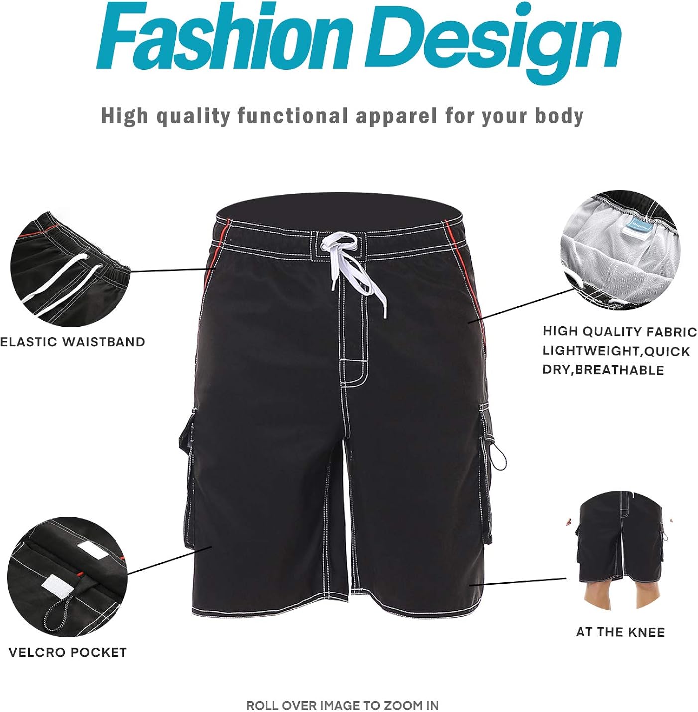 Meegsking Mens Quick Dry Stripe Beach Board Shorts Elastic Waist Swim Trunks with Mesh Lining